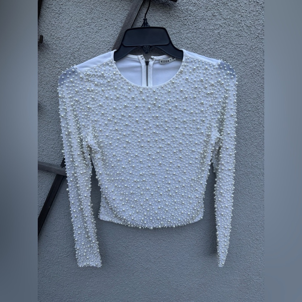 Alice + Olivia Delaina Pearl Embellished Crop Top - Picture 7 of 9
